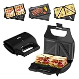 HOMELUX 3-in-1 Sandwichmaker Waffeleisen Kontaktgrill mit Antihaftbeschichteter Abnehmbare Platten 800W Multifunktionsgerät für Panini Waffeln, BPA Frei, Für Reisen Camping Geburtstagsfeiern, Schwarz