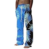 Leinenhose Herren Freizeithose Leicht Bequem Stoffhose Mode Loose Fit Atmungsaktive Sommerhose Drucken Lange Comfort Hose mit Taschen Hosen Freizeit Strandhose Loungehose M-4XL