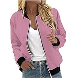 Blitzangebote des Tages, Sommerjacke Damen Leicht Jacken Damen Einfarbig Langarm Jacke Mit Reißverschluss Leichte Dünne Fliegerjacke College Jacket Kurz Leichte Jacke Damen Trenchcoat (Pink,M)