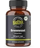 Biotiva Brennnessel Bio 150 Kapseln - 450mg je Kapsel - Brennesselblatt-Pulver - Urticae folium - Höchste Reinheit - Abgefüllt und kontrolliert in Deutschland - Vegan