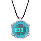 JewelryWe Taschenuhr Herren Damen Digital Quarz Uhr 30m Wasserdicht Datum Woche Kalender Alarm Sportuhr mit Leder Halskette Kette Kettenuhr Geschenk Blau