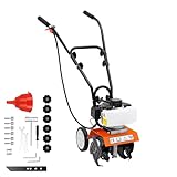 Motorhacke Benzin 43cc 1.7PS, 2-Takt Bodenfräse für Garten - Gartenfräse Benzin 8500 U/min, Arbeitsbreite 25cm, Verstellbare Tiefe 5-10cm, 13kg