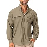 Hemd Herren Safari UPF50+ UV Schutz Wanderhemd Herren Langarm Funktionshemd Outdoorhemd Atmungsaktiv Schnelltrocknend Casual Button Down Shirts(5053 Khaki XL)