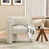 COLAMY Modern Velvet Ohrensessel, Gepolsterter Sessel Wohnzimmer, Bequemer Runder loungesessel mit 3 Beinen für Wohnzimmer, Schlafzimmer, Leseecke, Creme