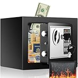 Mini Safe Tresor für Zuhause, Digitaler Tresor mit Ersatzschlüssel, Abnehmbarem Regal und Alarmanlage, Wandtresor mit Zahlenschloss für Bargeld Wichtiger Dokumente
