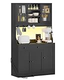 Küchenschrank mit Arbeitsplatte, Sideboard mit LED, Steckdose, Buffetschrank mit Schubladen, Verstellbaren Ablagen, Großer Stauraum, Küche, Wohnzimmer, Esszimmer, 103.5*40*180 cm, Schwarz