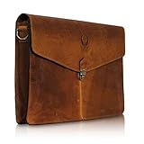 Corno d´Oro Premium Laptoptasche 13-14 Zoll Laptop Leder I Handgefertigte MacBook Tasche Echt Leder I Umhängetasche Damen und Herren Klein Braun für DIN A4 Größe