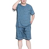 Herren Pyjama Kurzarm Nachtwäsche Soft Pj Top und Pyjama Shorts Sets 3XL-5XL,Deep Blue,4XL