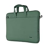 Trust Bologna Slim Laptop Eco Tasche bis 16 Zoll aus Recyceltem Kunststoff, mit Schultergurt, Nachhaltige Umhängetasche für Reisen, Business, Büro, Schule - Grün