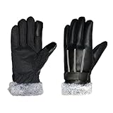 BESSTUUP PU-Lederhandschuhe für Herren, Winterhandschuhe zum Autofahren, Touchscreen, Thermo-Fäustlinge, warm gefüttert, wasserdicht, winddicht zum Klettern, Pendeln, Radfahren, Laufen