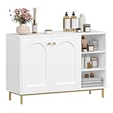 Hzuaneri Badezimmerschrank, Sideboard, Küchenschrank mit 2 Türen, Beistellschrank, Badschrank mit offenem Fach, Kommode, verstellbare Ablage, Badezimmer, 35 x 100 x 75 cm, Weiß-Gold SC10203G