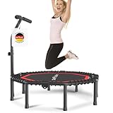 DH FitLife Fitness Indoor Trampolin klappbar ohne Installation | Ø115cm 45 Zoll Trampoline | Tragfähigkeit 150 KG | 3 verstellbare Handgriffstufen | Stabiler und leiser für Kinder u. Erwachsene