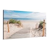 B&D XXL - Wandbilder XXL Strand 120x40 cm 1 tlg Wand Deko Leinwand Bilder Groß Wandbild Wohnzimmer Bild Schlafzimmer Kunstdruck Panoramabild - Meer Natur Landschaft Blick auf die Strände c-B-0158-b-a