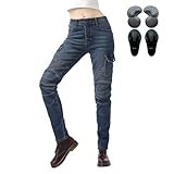 oFzimTo Motorradhose Damen, Motorrad Jeans Damen mit Protektoren, XXS-4XL Stretch Motorrad Hosen (Blue,M)