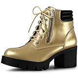 Perphy Damen-Stiefel mit Schnürung, Plateau, klobiger Absatz, gold, 40.5 EU