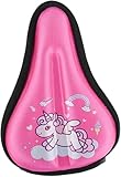 Gepolsterter Fahrradsattel für Kinder, Cartoon-Sattel, Gel-Fahrrad mit wasserdichter Abdeckung, weicher, kleiner Fahrradsattelbezug für Kinderfahrradsitz (S, rosa Einhorn)