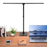 Kaulsoue Doppelkopf Schreibtischlampe LED dimmbar, Schreibtischlampen mit Sockel,24W 80cm Tageslichtlampe, Augenpflege 5 Farbtemperaturen 5 Helligkeit, für Arbeit,Haus,Büro,Schlafsaal, Studie,Lesen