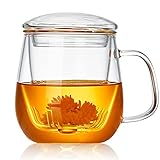 BERNOI Glas-Teekanne/Glas-Teetasse mit transparentem Deckel und Infuser/520 ml Borosilikat-Teekanne/hitzebeständige Teekanne/für blühenden Tee, lose Teeblätter, heiß/eisgekühltes Getränk