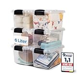 2mGoods - 6er Set 6L robuste Aufbewahrungsboxen mit Deckel L28xB19.5xH15.5 cm inkl. Tragegriff, Plastikboxen, stapelbar, lebensmittelecht, transparente kleine Kisten für Wohnung, Werkstatt & Keller