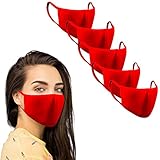 KUNSTIFY 5 Stück Stoffmaske Rot waschbar bügelbar farbig Mund und Nasenschutz Behelfsmasken wiederverwendbar Baumwolle Damen Herren MNS Schutz Staub resistent gegen Speichel Staubschutzmaske