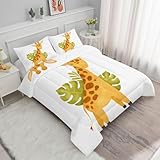 Cartoon Bettdecke 135x200 4 Jahreszeiten, Orange Giraffe Vierjahreszeiten Steppdecke 135x200, Warme Ganzjahresdecke Tier Bettdecke Ohne Bezug Waschbar Schlafdecke mit 2 Kissenbezug 80x80cm M2