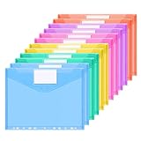 HOMIKLSA 12 Stück Dokumententasche A4, 6 Farben Wasserdichte Dokumentenmappe, 11 Lochrand Sammelmappen A4 mit Etikettentasche, Bunte Mappen für Dokumente Organisieren, Bürobedarf, Hausaufgaben