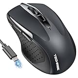TechRise Bluetooth Maus, 2.4G Maus Kabellos (BT 5.0/3.0 + 2.4G) 4800 DPI Wiederaufladbare Ergonomische Mouse mit USB-A Empfänger, 6 Stufen DPI Stille Funkmaus für Laptops, Computer, PC, Windows, Grau