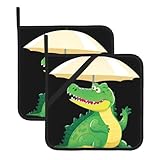 Quadratische wärmeisolierende Topfmatte WHJDPP Krokodil unter dem Sonnenschirm bedruckt Verbrühungsschutz und Wärmeisolierend für Küchenreinigung und Grillen im Freien