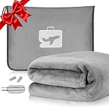 flintronic Reisedecke Kissen 2 in 1, 155 x 130 cm Weiche Flugzeugdecke, Flugzeugdecke mit Kopfkissenbezug und Ohrstöpsel, Ultraleichte Reisedecke für Urlaub, Büro, Zuhause, Geschäftsreisen (Grau)