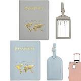 ZDNT Reisepasshülle,2 Stück Reisepasshülle mit 2 Kofferanhänger,Passport Holder,Passport Cover,Passport Hülle,Reisepasshülle Kofferanhänger für Kreditkarten,Ausweis und Reisedokumente ((Blau,grau))