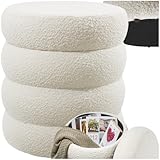 tectake® Hocker mit Stauraum, Scandi Sitzhocker Bouclé Teddy Stoff, Pouf, Polsterhocker rund für Schminktisch, Schlafzimmer, Wohnzimmer Möbel, als Flur Möbel, Stauhocker Wohnen