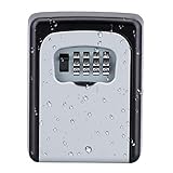 ZHEGE Schlüsseltresor mit Zahlencode Aussen, Schlüsselbox mit 4-Stellige Zahlen, Klein Schlüsselkasten mit Code, Schlüsselsafe Wetterfeste für Hausschlüssel(Grau)
