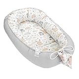 Babynest Kokon Neugeborene 90 x 50 cm - Handmade Kuschelnest Baby Nestchen aus Baumwolle Eulen Hellgrau