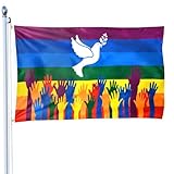 Regenbogenfahne Peace 90x150, Friedensflagge, Regenbogenfahne Frieden, Fahne, Friedenstaube Flagge, Friedenstaubenflagge, Friedensfahne für Innen und Outdoor, Garten (Regenbogen)