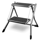 siwitec Mini Klapptritt mit 2 Stufen, Faltbare Leiter, Tritthocker bis zu 150 kg belastbar, Trittleiter mit extra Breiten Stufen, Haushaltsleiter in Anthrazit aus Stahl, TÜV/GS Zertifiziert
