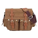 Mädchen-Rucksack für Herren, Vintage, Segeltuch und Leder, Schultasche, Kuriertasche, Jungen, Mittelschulrucksack, khaki, A