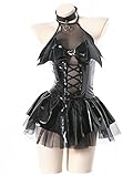 Zyimsva Damen Cosplay Halloween Kostüm Fledermaus Imp See-Through Skirt Set (Schwarz, XXL)