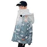 linboo Winterjacke Jungen Kinder Winterparka Outdoor Wintermantel Warme Parka Jacke mit Kapuze Dicke Steppjacke, Weißverlauf, 128(Etikettengröße: 130)