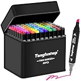 Tongfushop 80+2 Filzstifte, Dual Tip Marker Set, 2 Sekunden schnell trocknende Alkoholmarker, für Malerei, Zeichnung, Design, Rendering, Brief, Poster, Malbücher, mit Anti-Seepage Abstandshaltern