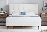 Yocreat Polsterbett 180 x 200 cm Bettgestell Doppelbett Bettrahmen mit Kopfteil, Stoffbett mit Lattenrost, Einfache Montage, Beige