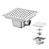 Bodenablauf Duschrinne Quadratisch Edelstahl,15x15cm,Bodenablauf Dusche Haarfilter 2 in 1 Befliesbar Ablaufrinne Duschablauf,Komplett aus Edelstahl 360°Siphon Geruchsverschluss,Für Bäder,Keller,usw.