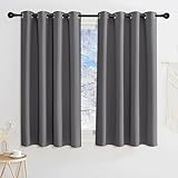 KGORGE Verdunklungsvorhänge Kurz Fenster Vorhänge Grau Blickdicht 145 x 140 cm(HxB) Thermovorhang mit Ösen Gardinen 2er Set Blackout Curtains for Bedroom