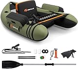 FANTASK Aufbelasbares Schlauchboot, Fischerboot mit Pumpe, Paddel, Gurte, Bellyboat Paddelboot für Erwachsene, 150 kg Belastbar, 135 x 109 x 54cm (Grün)