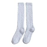 Damen-Kniestrümpfe in Korallenform, flauschige Oberschenkelstrümpfe für Damen, flauschige Socke, lang, Koralle, weich, einfarbig, Bodensocke, bequem, warm, für den Winter, grau, Einheitsgröße