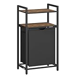 VASAGLE Wäschekorb, Wäschesammler mit 2 Ablagen, Wäschesack ausziehbar und abnehmbar, 65 Liter, für Badezimmer, Waschküche, vintagebraun-schwarz BLH212B01