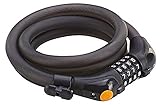 Prophete Zahlen-Spiralkabelschloss Schwarz 150 cm – 4-Zahlen-Kombination mit LED-Beleuchtung, Frei kodierbar, Halter für Rahmenrohr, Ø 12 mm, Fahrrad Diebstahlschutz