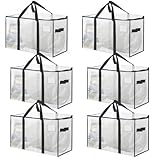 volumoon 90L Transparente Umzugskartons 6 Stück, Aufbewahrungstasche, Plastiktasche Umzugstaschen, Übergroße Umzugstaschen mit Reißverschlüssen und Tragegriffen, für Bettdecken, Decken, Bettwäsche