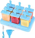 Alinana Eisformen Eis am Stiel, 9 Eisformen Wiederverwendbar, Individuelles Abtauen Eis am Stiel Formen, BPA Frei Eisformen- Kommt mit Einer Reinigungsbürste und Silikon Falttrichter