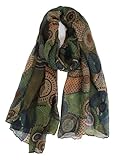 Van Der Rich ® - Tücher Schal Dessin Blumen Größe: 180cm*80cm - Damen (31-Khaki, TU)