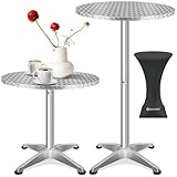 KESSER® 2in1 Stehtisch Bistrotisch 1er Set | Aluminium Edelstahlplatte | höhenverstellbar 70cm / 115cm | Partytisch Tisch Ø 60cm | Rund | In- & Outdoor | Empfangstisch | Inkl. Husse | Silber